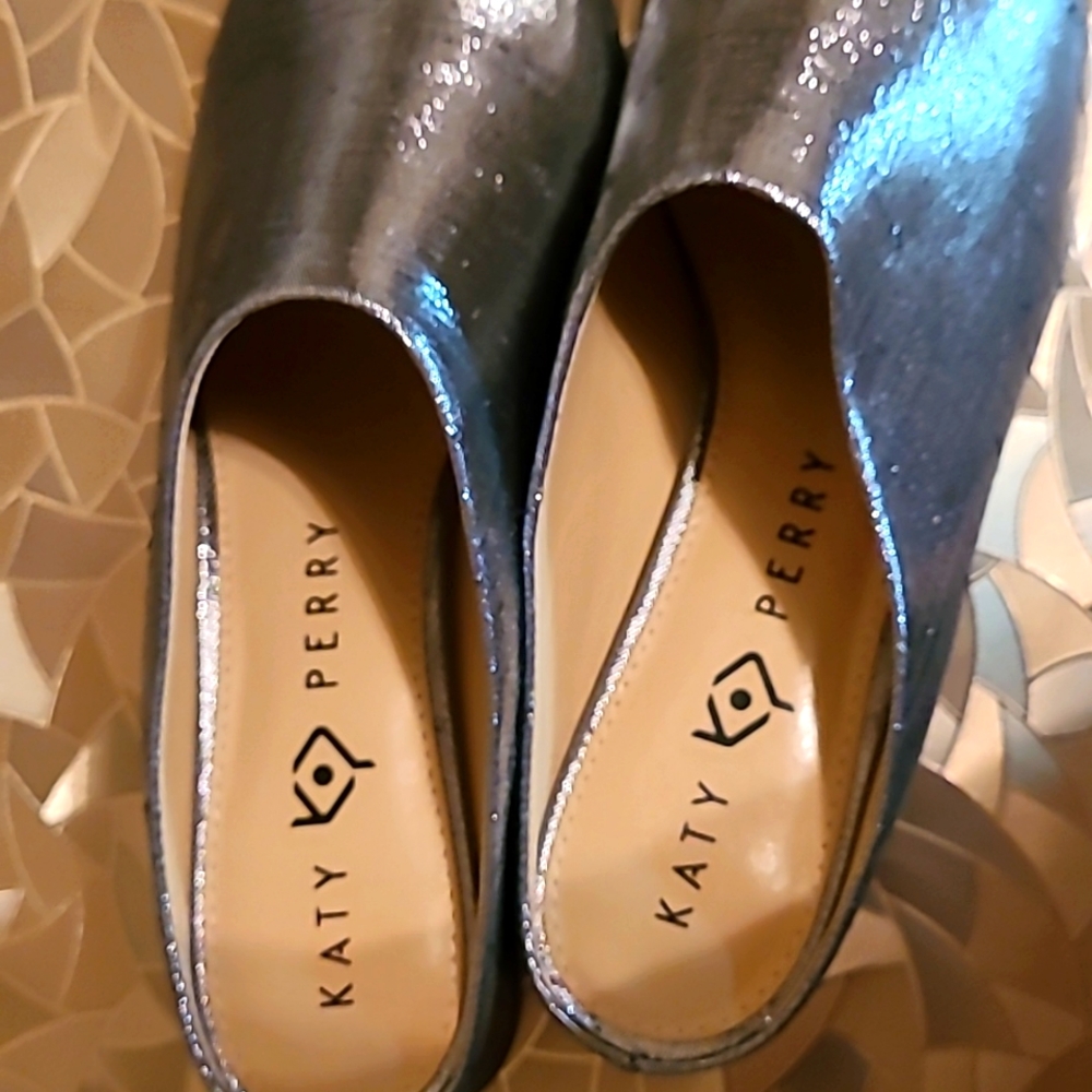 New, never worn Silver mules